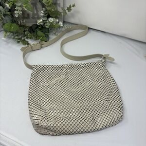 Genuine Whiting & Davis Ivory Metal Mesh Handbag Purse Vintage 80's Retro